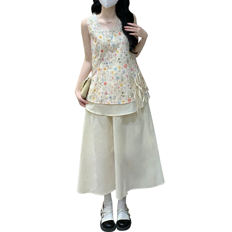 Gentle Floral Print Sleeveless Sweet Doll Top and High Waist Skirt Two Piece Set - Image 5