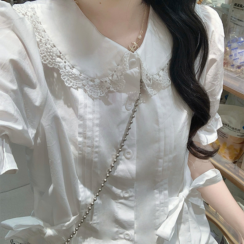 Real Photo Youthful Butterfly Tie Shirt Summer Mori Vintage Preppy Skirt Set