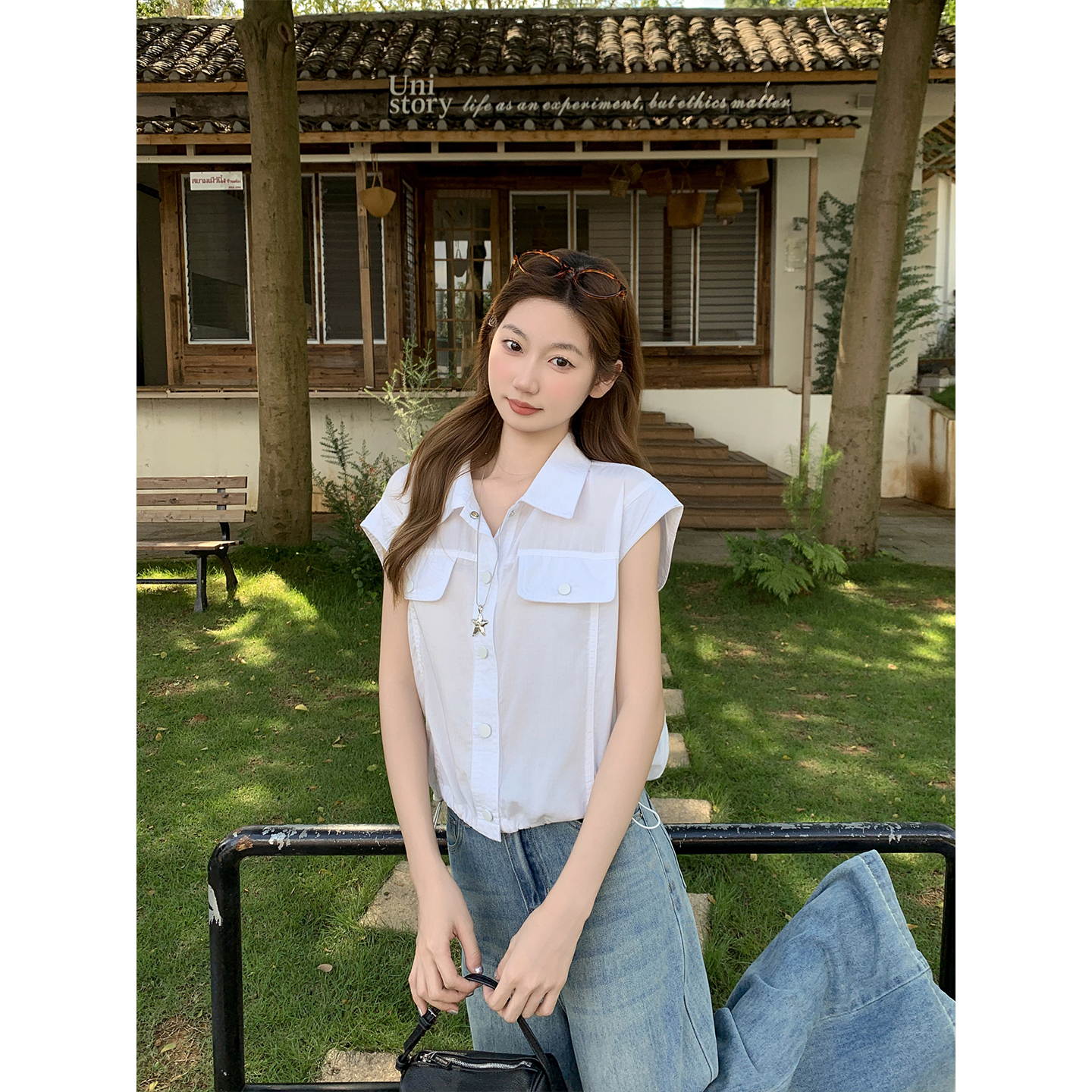 Solid Color Lapel Sleeveless Polo Shirt Women Summer Korean Style Workwear Versatile Commuter Short Top