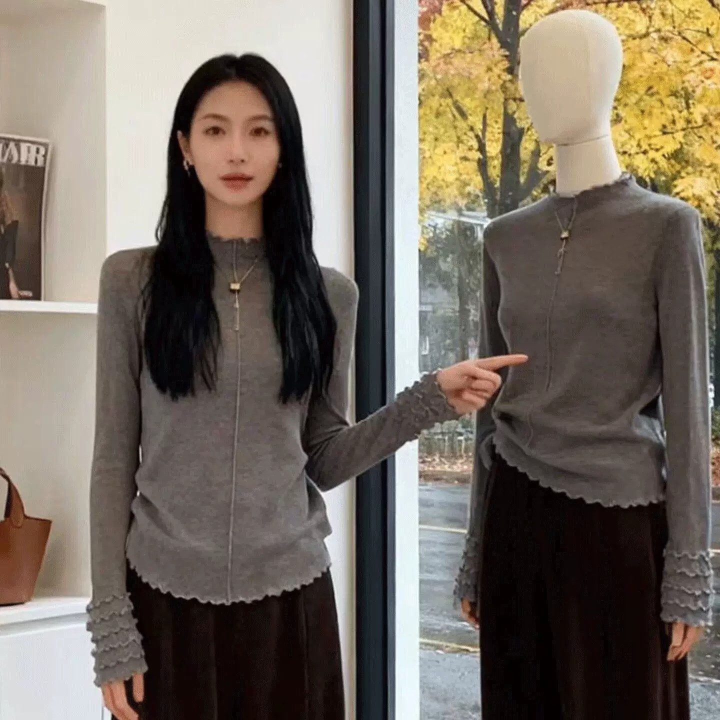 Women's Ribbed Stand Collar Knit Top 2026 Long Sleeve Slim Fit Pullover - Image 2
