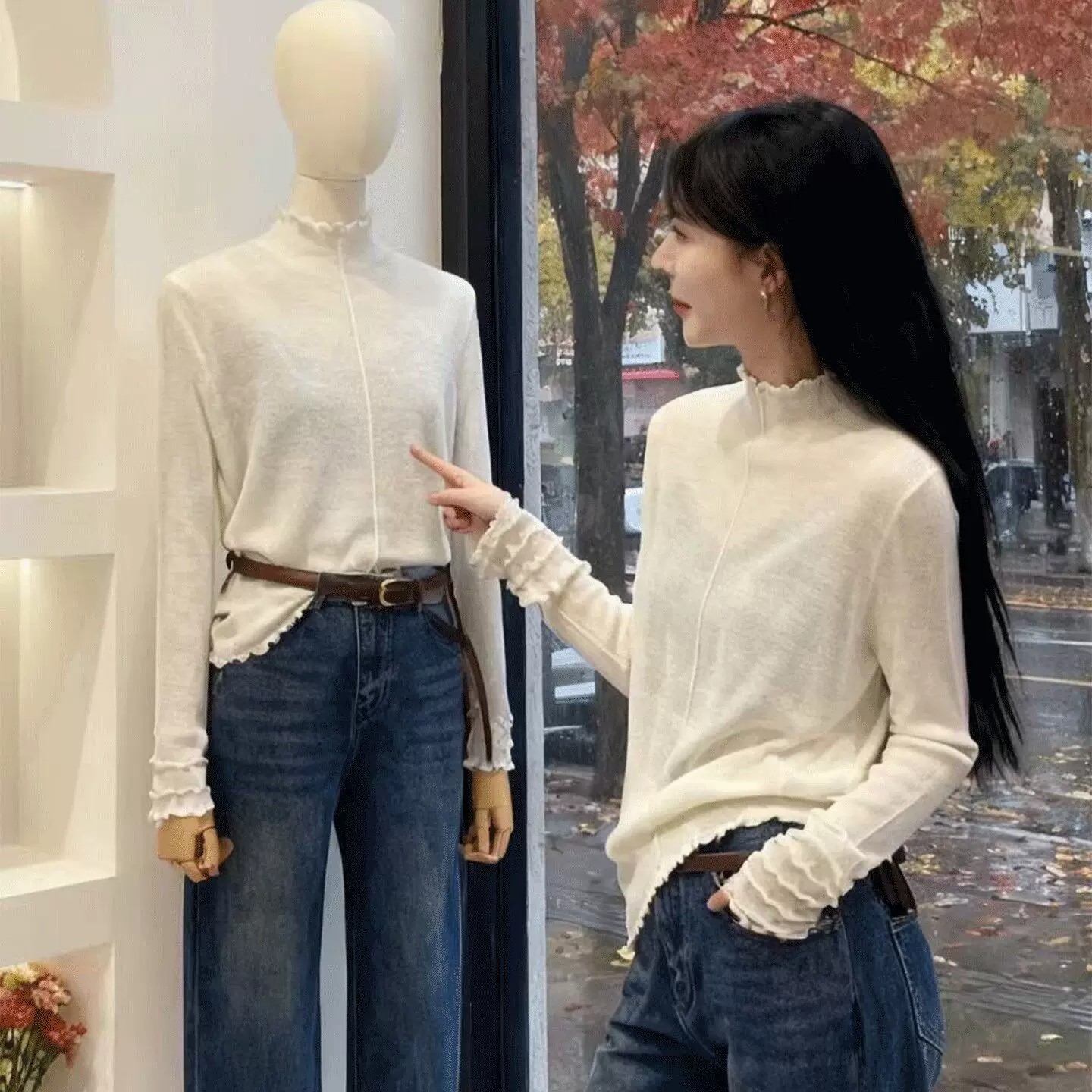Women's Ribbed Stand Collar Knit Top 2026 Long Sleeve Slim Fit Pullover