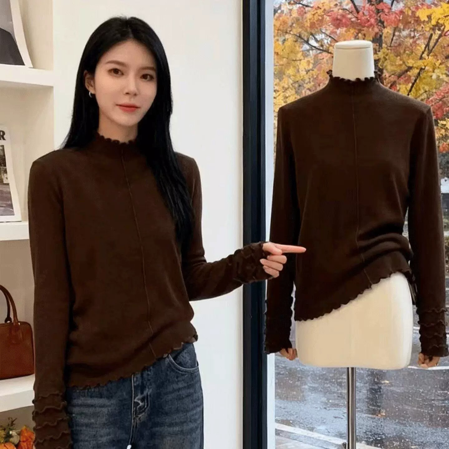 Women's Ribbed Stand Collar Knit Top 2026 Long Sleeve Slim Fit Pullover - Image 3