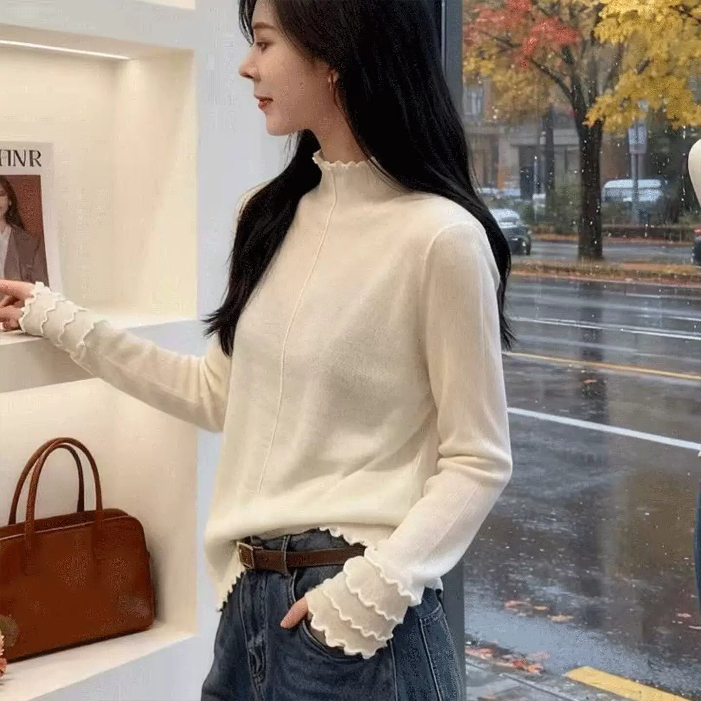 Women's Ribbed Stand Collar Knit Top 2026 Long Sleeve Slim Fit Pullover - Image 5