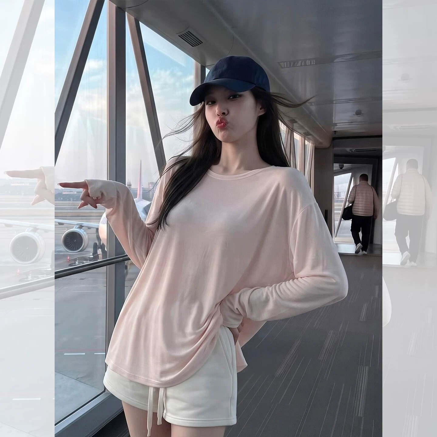 Korean Sweet Pink Sun Protection Long Sleeve T-Shirt Women Summer Loose Lazy Style Outer Layer Lightweight Top - Image 3