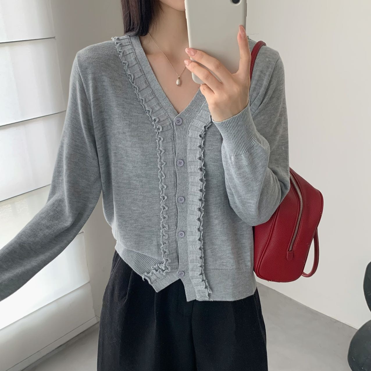 Women's Lace Knit Cardigan Sweater Korean Style Long Sleeve Pullover Top - Image 5