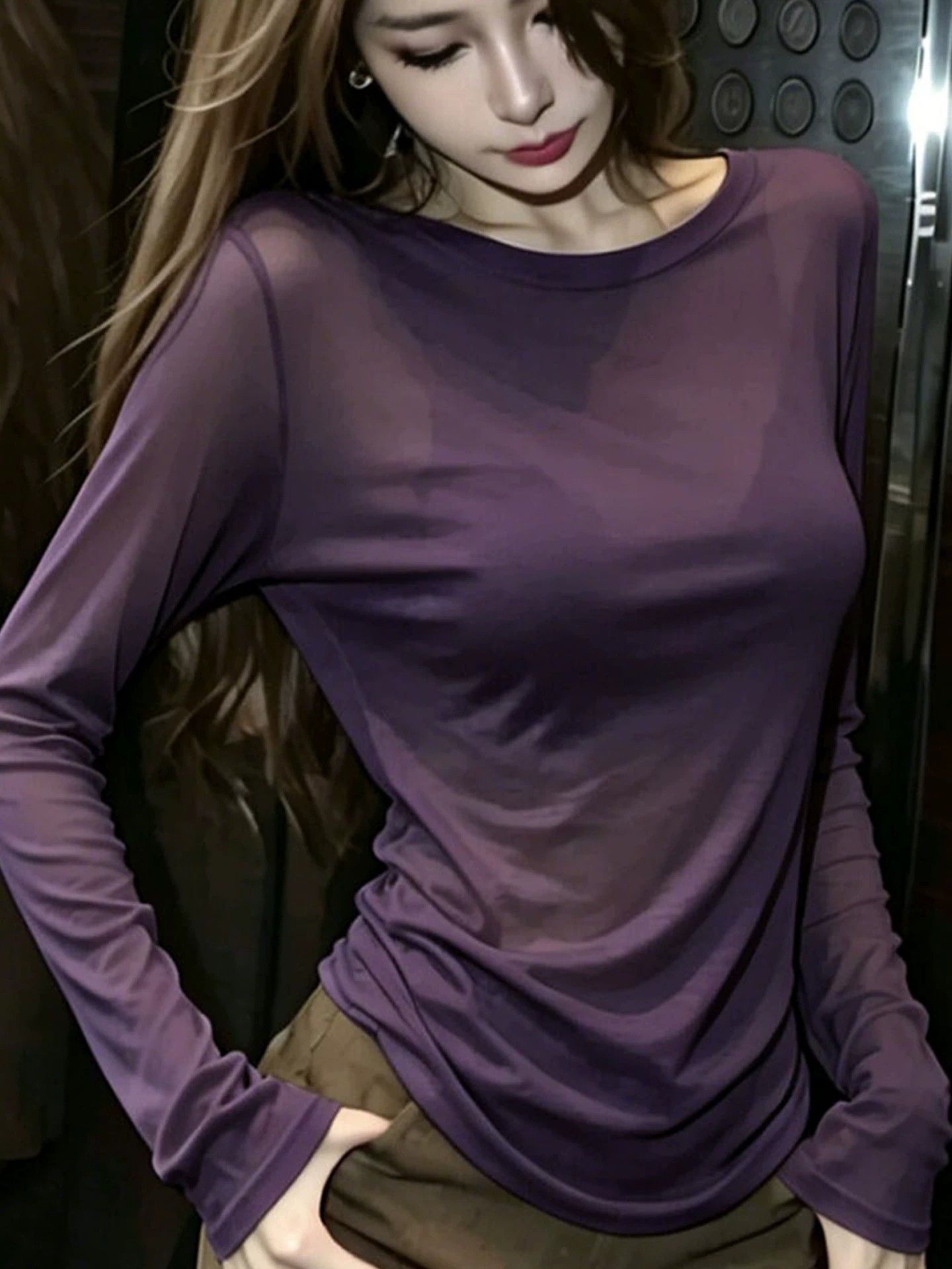 Sexy Pure Desire Style Purple Long Sleeve T-Shirt Women Sheer Light Sun Protection Cover-Up High-End Beautiful Small Top Summer - Image 3