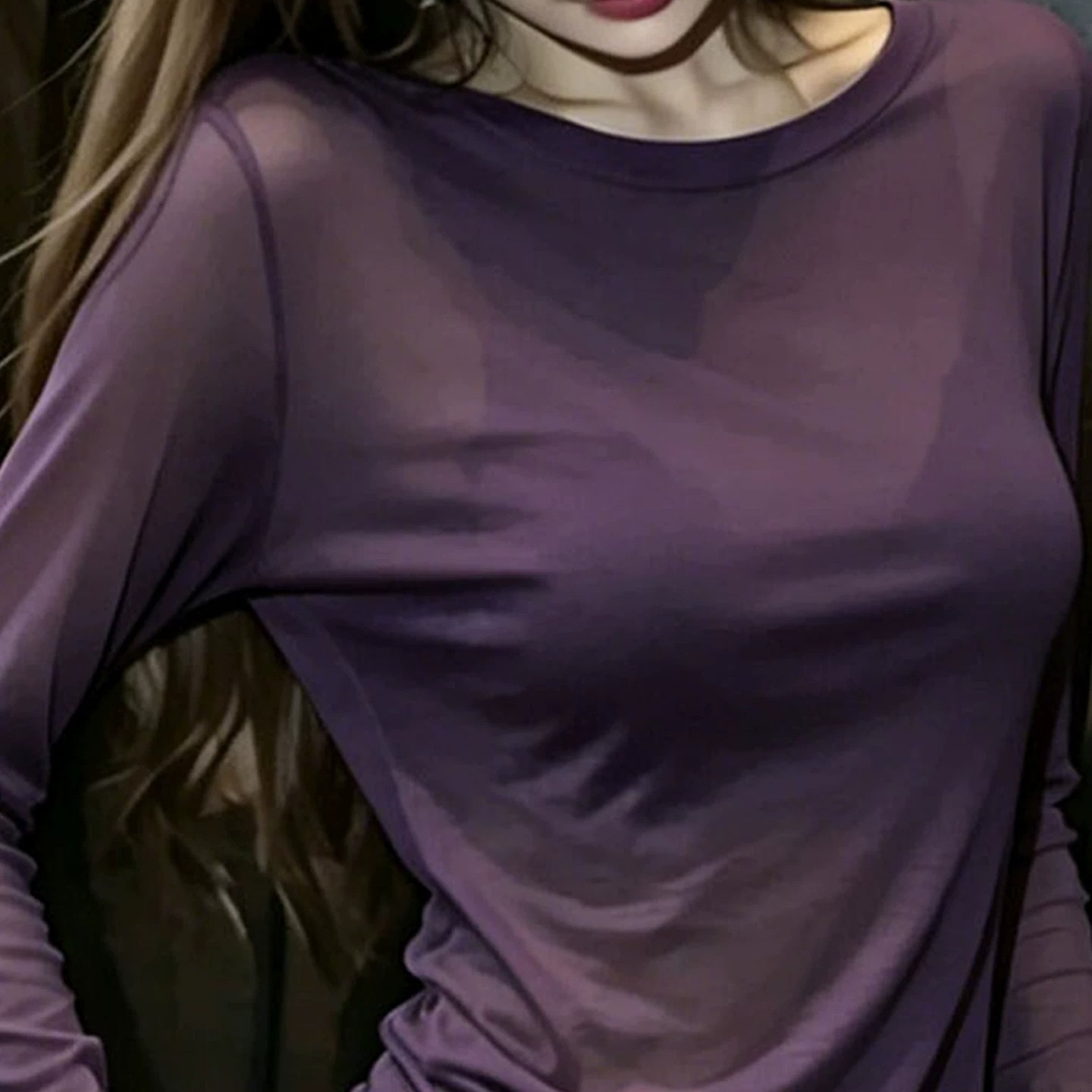 Sexy Pure Desire Style Purple Long Sleeve T-Shirt Women Sheer Light Sun Protection Cover-Up High-End Beautiful Small Top Summer - Image 5